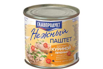 «Главпродукт», паштет печеночный нежный с куриной печенью, 240 г