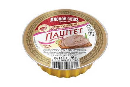 «Мясной союз», паштет печеночный «Деликатесный» с гусиной печенью, 95 г «Мясной союз», паштет печеночный «Деликатесный» с гусиной печенью, 95 г