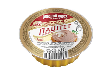 «Мясной союз», паштет печеночный «Деликатесный» с шампиньонами, 95 г «Мясной союз», паштет печеночный «Деликатесный» с шампиньонами, 95 г