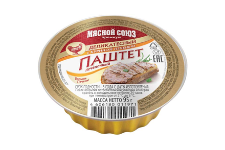 «Мясной союз», паштет печеночный «Деликатесный» с куриной печенью, 95 г «Мясной союз», паштет печеночный «Деликатесный» с куриной печенью, 95 г