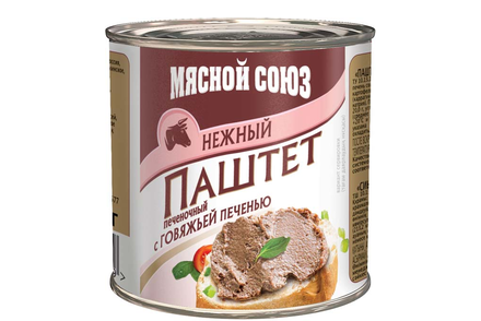Паштет печеночный «Нежный» с говяжьей печенью «Мясной союз», 240 г Паштет печеночный «Нежный» с говяжьей печенью «Мясной союз», 240 г