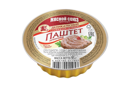 «Мясной союз», паштет печеночный «Деликатесный» с говяжьей печенью, 95 г «Мясной союз», паштет печеночный «Деликатесный» с говяжьей печенью, 95 г
