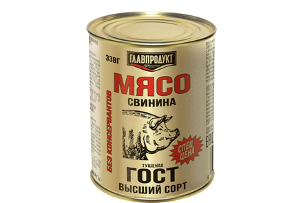 «Главпродукт», свинина тушеная, высший сорт, 338 г «Главпродукт», свинина тушеная, высший сорт, 338 г