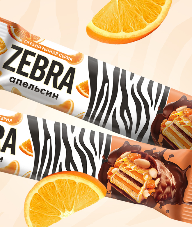 Вафли Zebra апельсиновые, 40 г