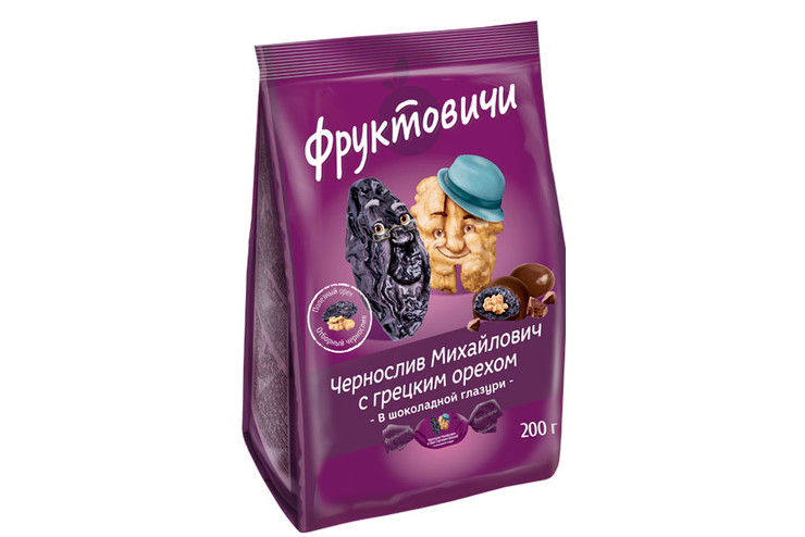 «Фруктовичи», конфета «Чернослив Михайлович» с грецким орехом в шоколадной глазури, 200 г
