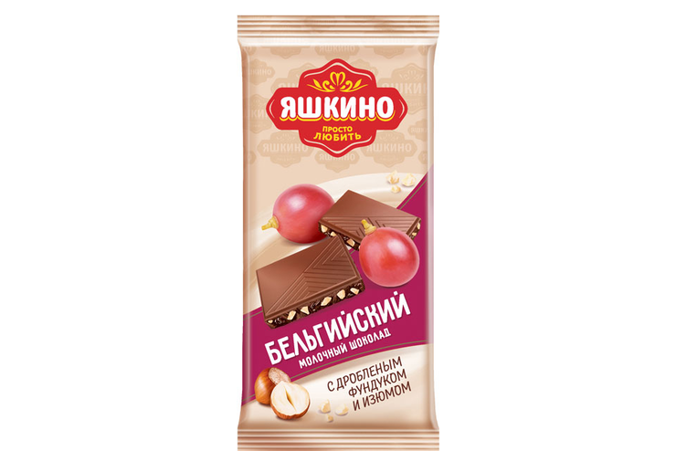 «Яшкино», шоколад молочный с дроблёным фундуком и изюмом, 90 г