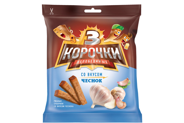 «3 Корочки», сухарики со вкусом чеснока, 40 г «3 Корочки», сухарики со вкусом чеснока, 40 г