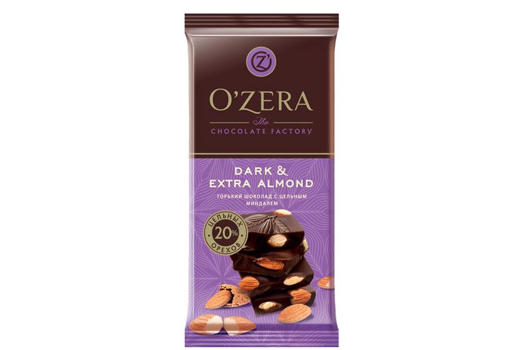 «O'Zera», шоколад горький с цельным миндалем Dark & Extra Almond, 90 г «O'Zera», шоколад горький с цельным миндалем Dark & Extra Almond, 90 г