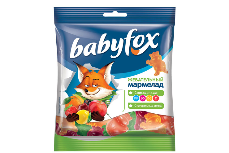 «BabyFox», мармелад жевательный с соком ягод и фруктов, 70 г