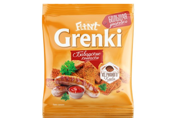 «Flint», гренки со вкусом баварских колбасок, 130 г «Flint», гренки со вкусом баварских колбасок, 130 г