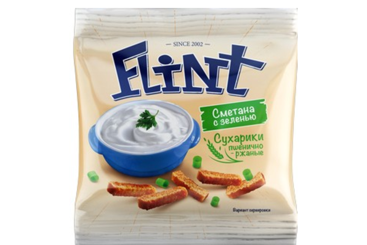 «Flint», сухарики со вкусом сметаны с зеленью, 35 г