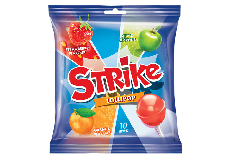 «Strike», карамель на палочке ассорти, 113 г