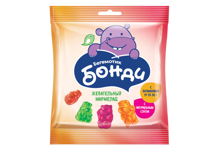 «Бегемотик Бонди», мармелад жевательный с соком ягод и фруктов, 70 г «Бегемотик Бонди», мармелад жевательный с соком ягод и фруктов, 70 г