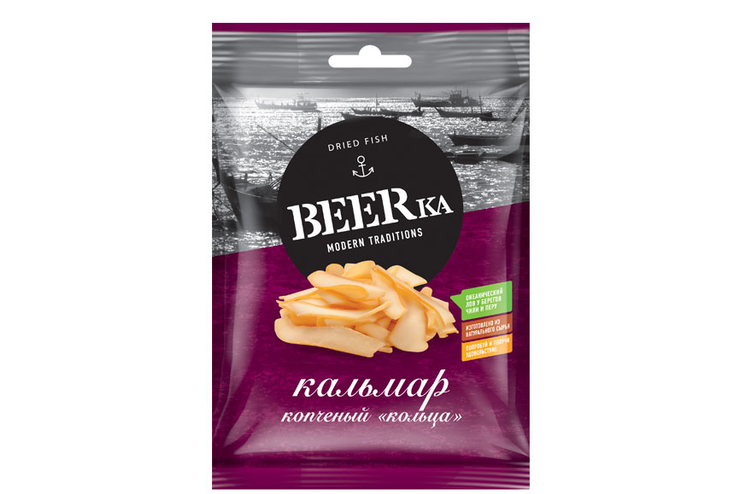 «Beerka», кольца кальмара копчёные, 38 г