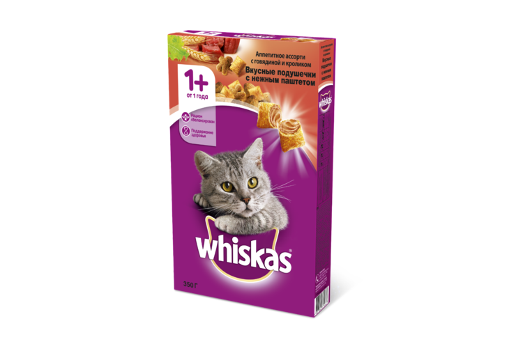 Сухой корм для кошек «Whiskas» подушечки с говядиной и кроликом, 350 г