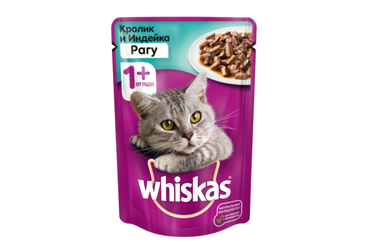 Влажный корм для кошек «Whiskas» рагу с кроликом и индейкой, 85 г