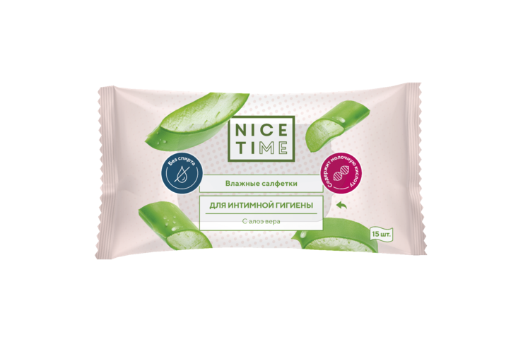 Влажные салфетки «Nice Time» для интимной гигиены Алоэ Вера, 15 шт