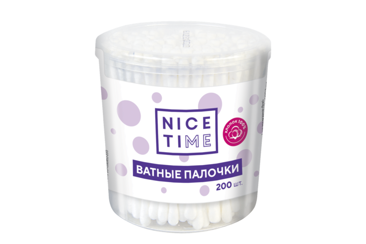 Ватные палочки «Nice Time» в стакане, 200шт