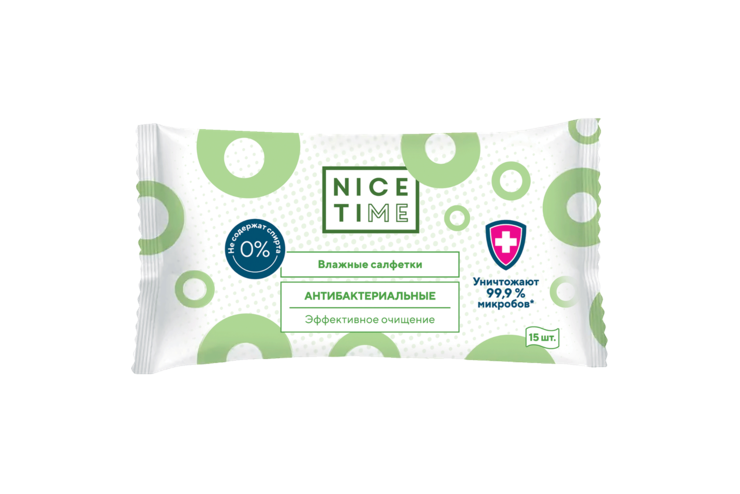 Салфетки влажные «Nice Time» антибактериальные, 15 шт