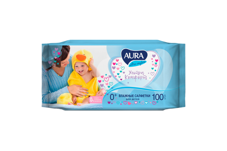 Влажные салфетки «Aura» для детей, 100 шт