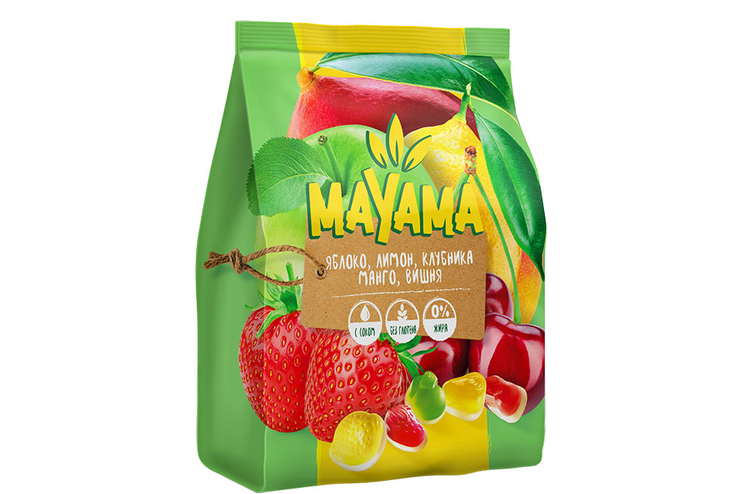«Mayama», мармелад жевательный с соком манго, клубники, лимона, вишни, яблок, 250 г