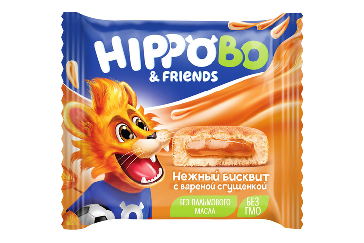 «HIPPO BONDI & FRIENDS», пирожное бисквитное с начинкой «варёная сгущёнка», 32 г