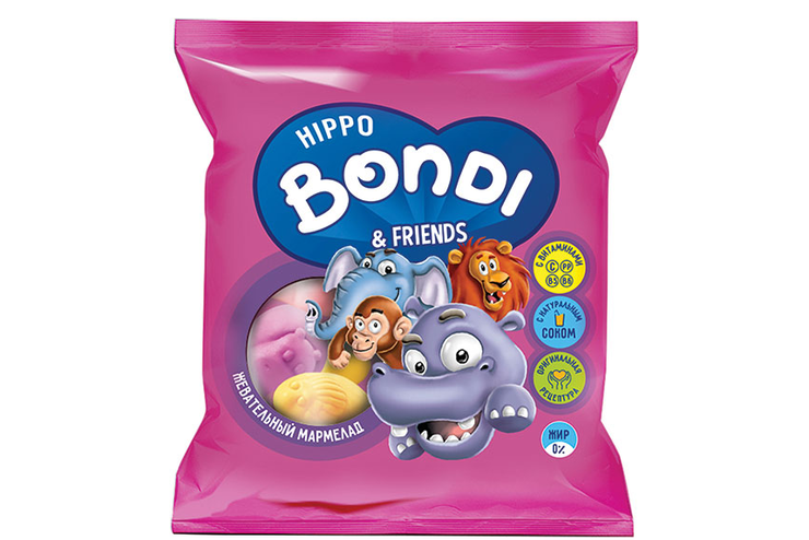 «HIPPO BONDI & FRIENDS», мармелад жевательный в форме половинок животных, 100 г «HIPPO BONDI & FRIENDS», мармелад жевательный в форме половинок животных, 100 г