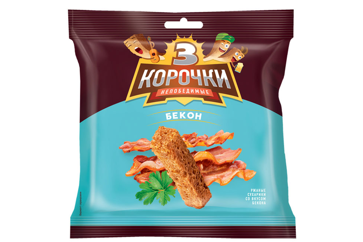 «3 Корочки», сухарики со вкусом бекона, 100 г