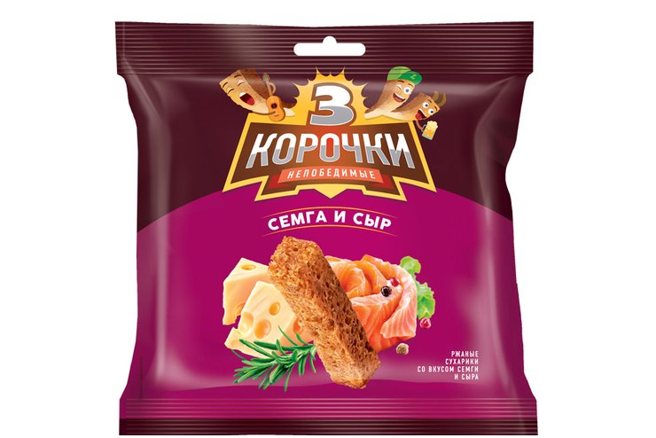 «3 Корочки», сухарики со вкусом сёмги с сыром, 100 г «3 Корочки», сухарики со вкусом сёмги с сыром, 100 г