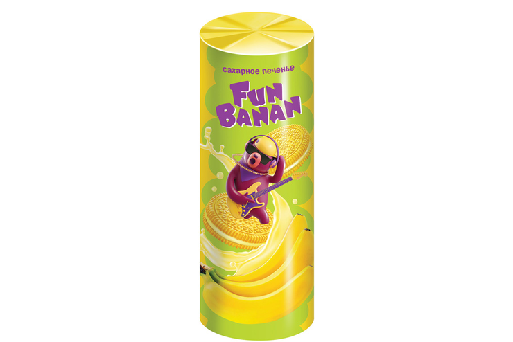 «Fun Banan», печенье-сэндвич сахарное с банановым вкусом, 220 г «Fun Banan», печенье-сэндвич сахарное с банановым вкусом, 220 г