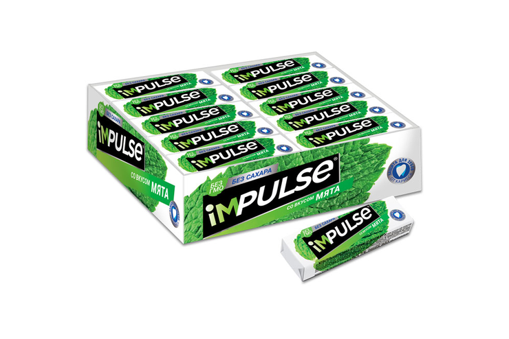 «Impulse», жевательная резинка со вкусом «Мята», без сахара, 14 г