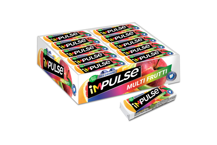 «Impulse», жевательная резинка со вкусом Multi-Frutti, без сахара, 14 г «Impulse», жевательная резинка со вкусом Multi-Frutti, без сахара, 14 г