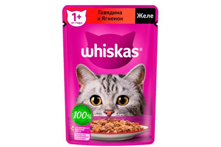 Влажный корм для кошек «Whiskas» Желе с говядиной и ягненком, 85 г