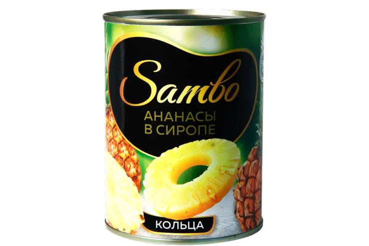 «Sambo», ананасы в сиропе, консервированные, кольца, 565 г