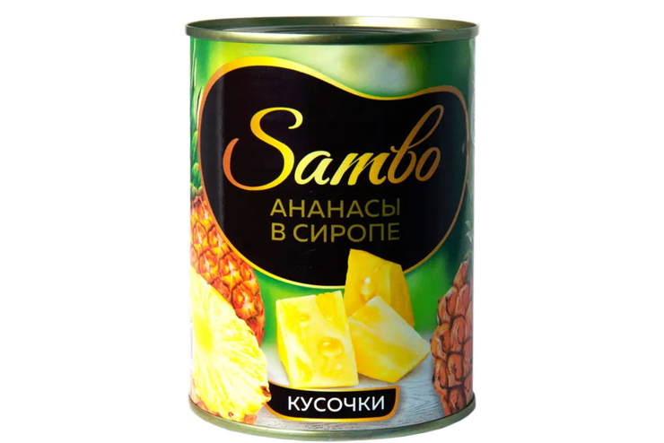 «Sambo», ананасы в сиропе, консервированные, кусочки, 565 г «Sambo», ананасы в сиропе, консервированные, кусочки, 565 г