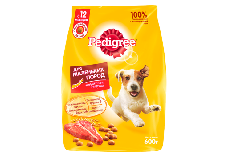 Сухой корм для собак малых пород «Pedigree» с говядиной, 600 г