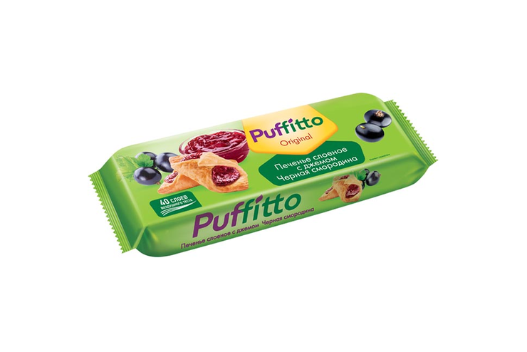«Puffitto original», печенье слоеное c начинкой «Черная смородина», 125 г