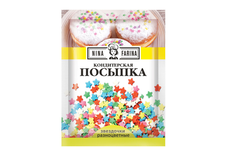 «Nina Farina», кондитерская посыпка «Звездочки разноцветные», 15 г