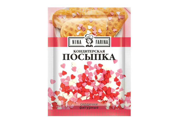 «Nina Farina», кондитерская посыпка «Фигурные сердечки», 15 г