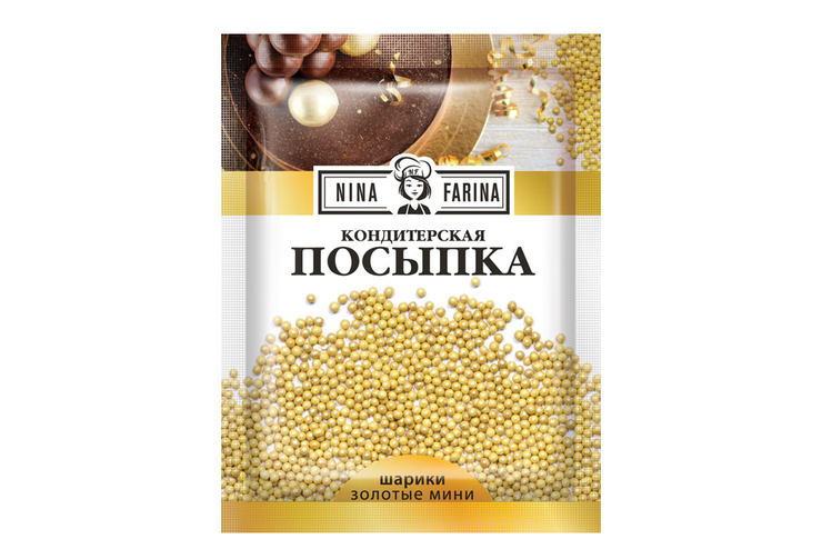 «Nina Farina», кондитерская посыпка «Золотые мини шарики», 15 г
