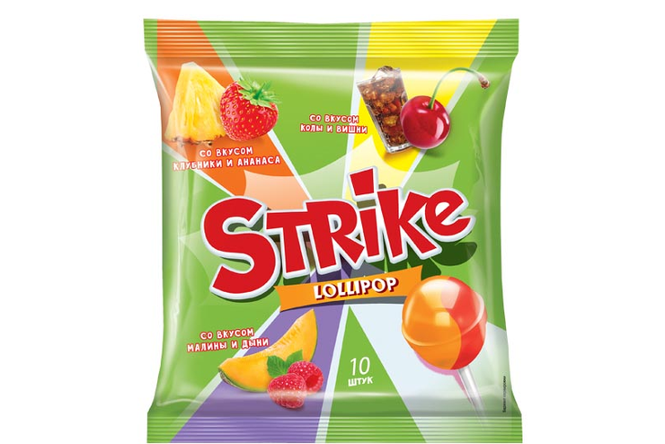 «Strike», карамель на палочке с двойными вкусами, 113 г