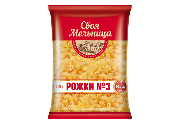 «Своя Мельница», макаронные изделия «Рожки №3», 500 г