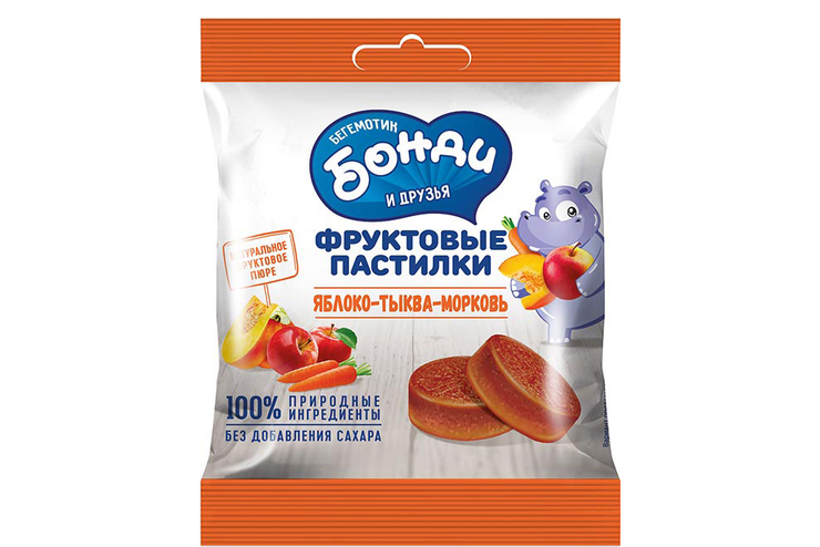 «HIPPO BONDI & FRIENDS», фруктовые пастилки «Яблоко – тыква – морковь», 30 г «HIPPO BONDI & FRIENDS», фруктовые пастилки «Яблоко – тыква – морковь», 30 г