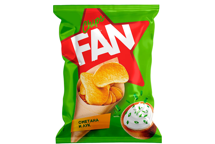 «Fan», чипсы со вкусом сметаны и лука, произведены из свежего картофеля, 120 г
