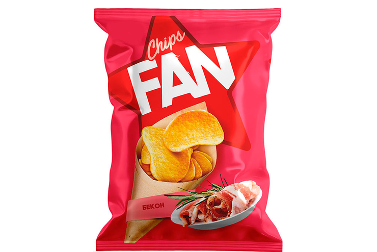 «Fan», чипсы со вкусом бекона, произведены из свежего картофеля, 65 г