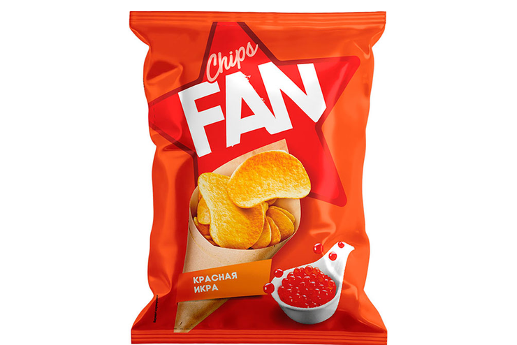 «Fan», чипсы со вкусом красной икры, произведены из свежего картофеля, 65 г