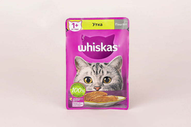 Влажный корм для кошек «Whiskas» паштет с уткой, 75 г