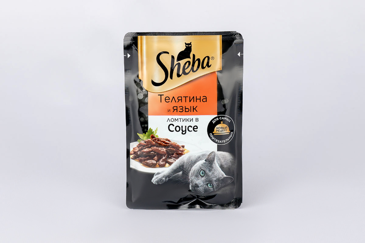 Влажный корм для кошек «Sheba» Телятина и язык, ломтики в соусе, 75 г