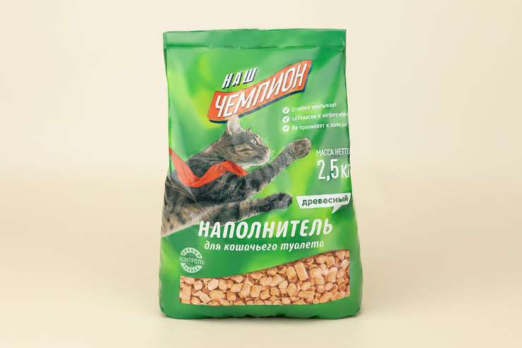 Наполнитель для туалета «Наш Чемпион» древесный, 2,5 кг