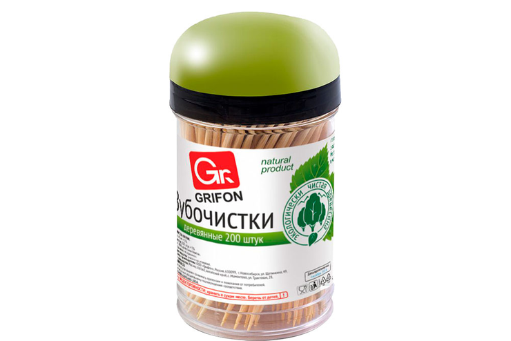 Зубочистки GRIFON деревянные, 200 шт, 20 г Зубочистки GRIFON деревянные, 200 шт, 20 г